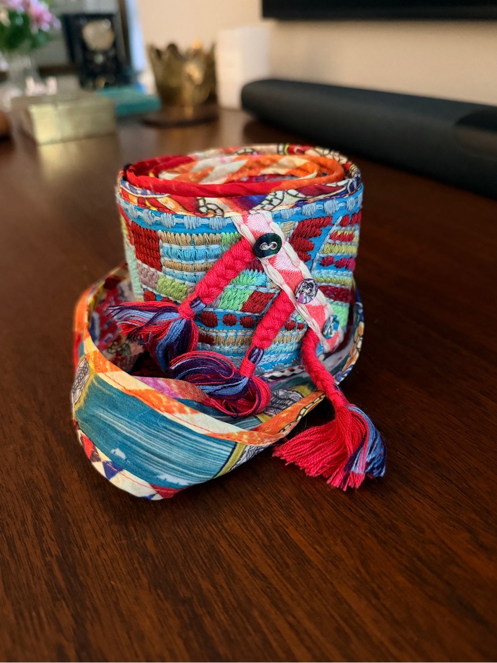 Johnny Was Colorful Boho Embroidered Obi Belt with Tassels